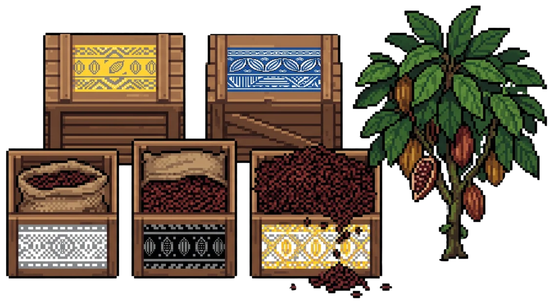 Venezuelan cocoa pods and beans